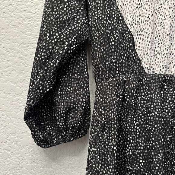 H&M Polka Dot Dress 3/4 Sleeve Semi Sheer Cinch Waist Black & White Size 12 - Picture 5 of 14